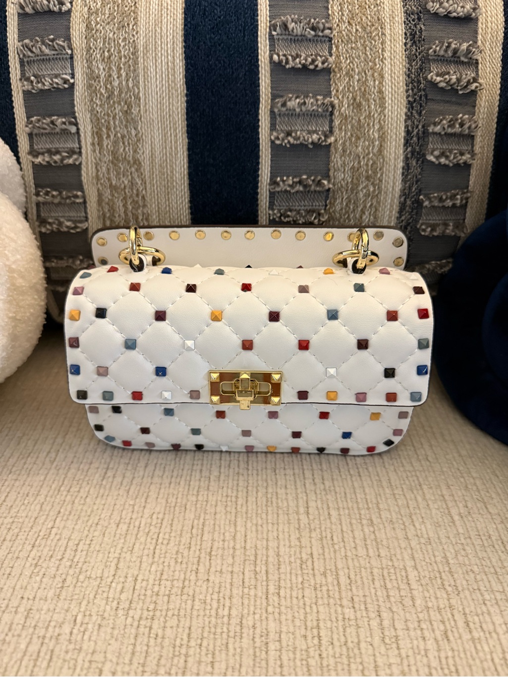 Tiffany And Fred Paris White Quilted Crossbody Bag With Multicolor Stud Accents — image 2 of 8